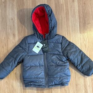 NWT London Fog Toddler Boys’ Puffer Coat with Hood - Gray/Red - Size 4